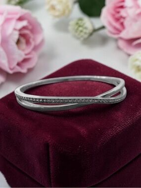 Pandora Sterling Silver Entwined Bangle with clear CZs